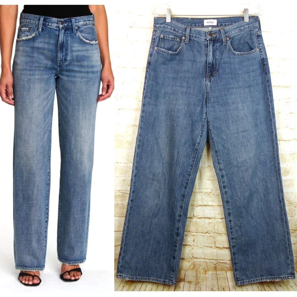 Pistola Jeans Womens 27 Blue Bobbie High Rise Straight Wide Leg Denim P6518KEE